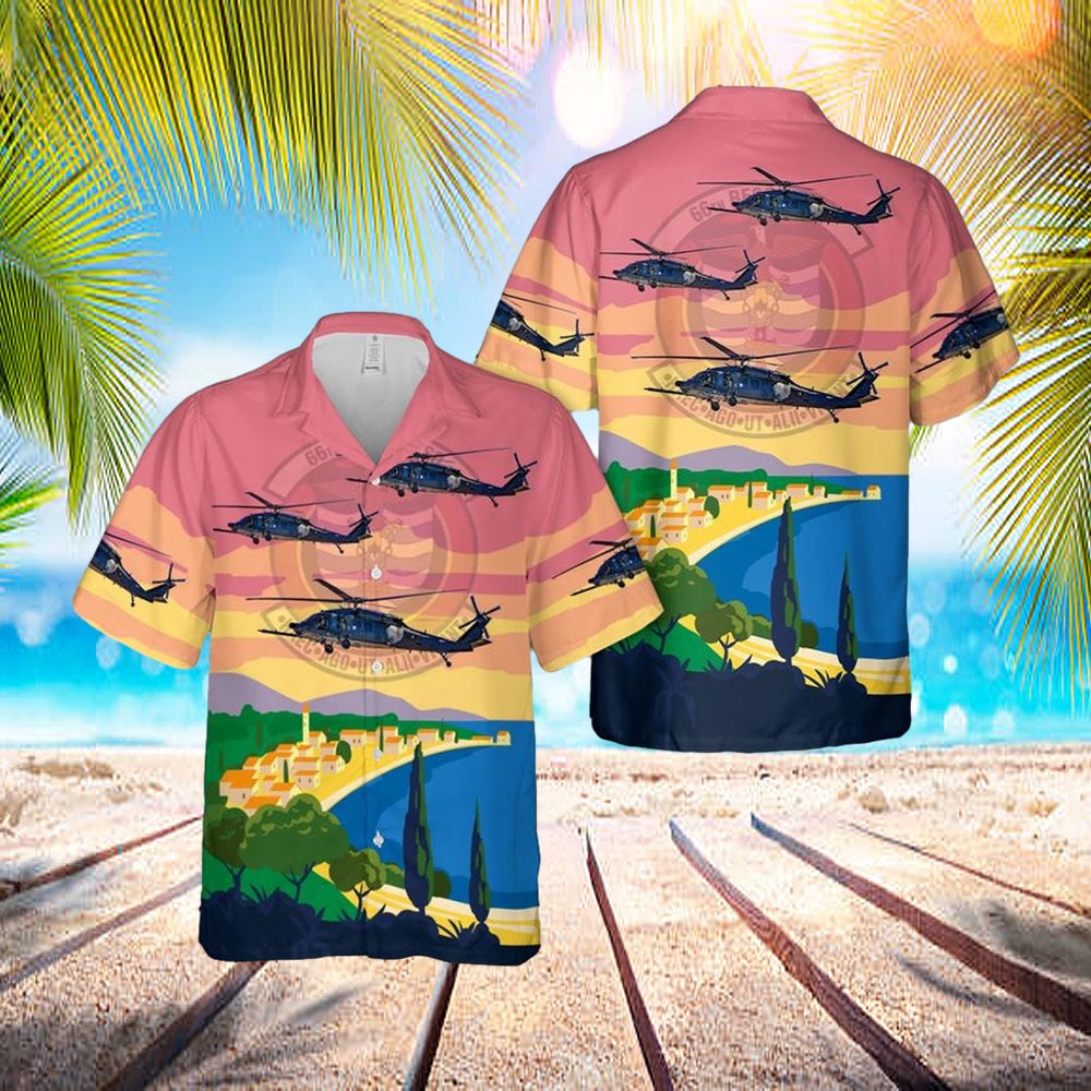 US Air Force Sikorsky HH-60G Pave Hawk 66th Rescue Squadron Hawaiian Shirt - Mens Hawaiian Shirt - US Air Force Gifts