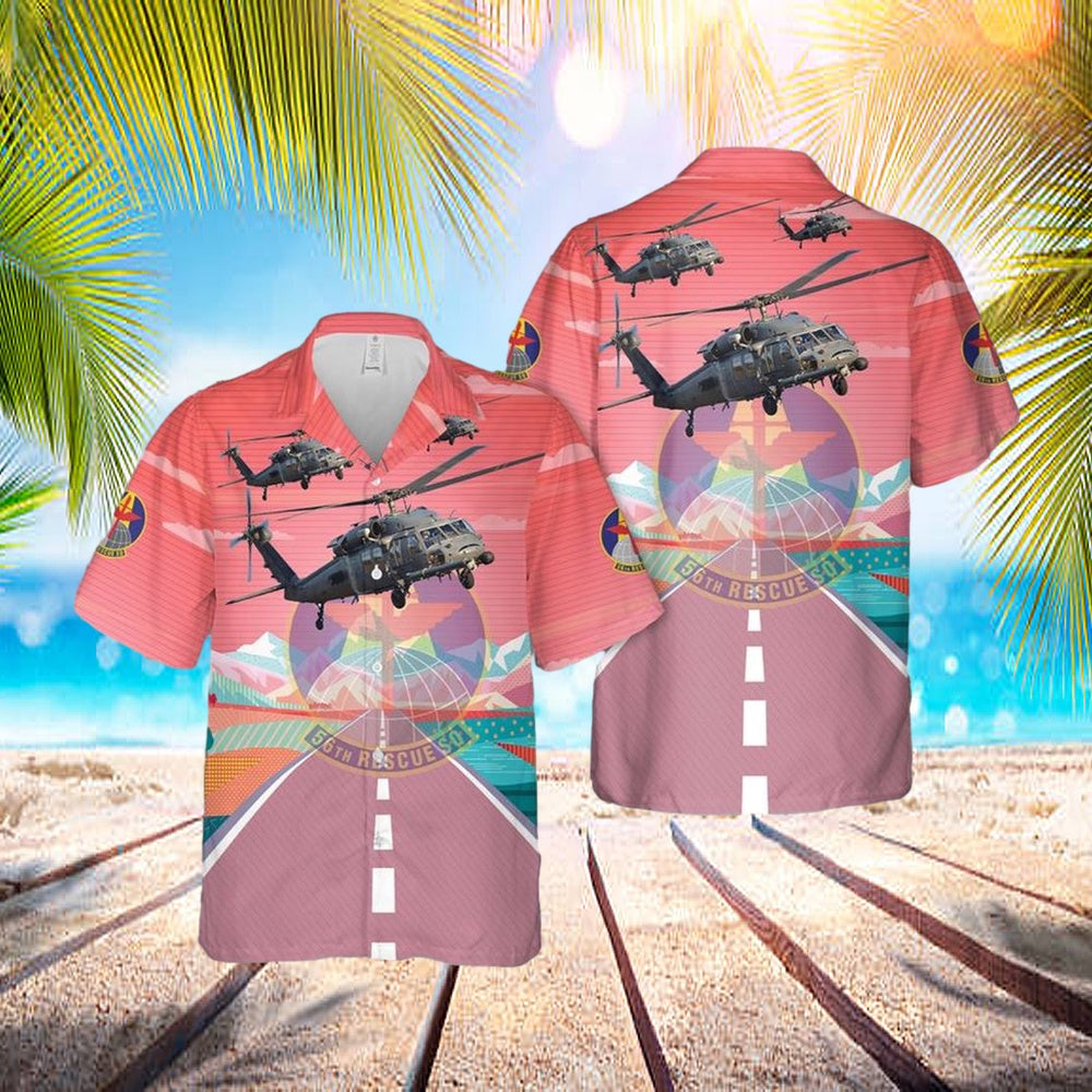 US Air Force Sikorsky HH-60G Pavehawk 89-26206 56th Rescue Squadron 48th FW Hawaiian Shirt - Mens Hawaiian Shirt - US Air Force Gifts