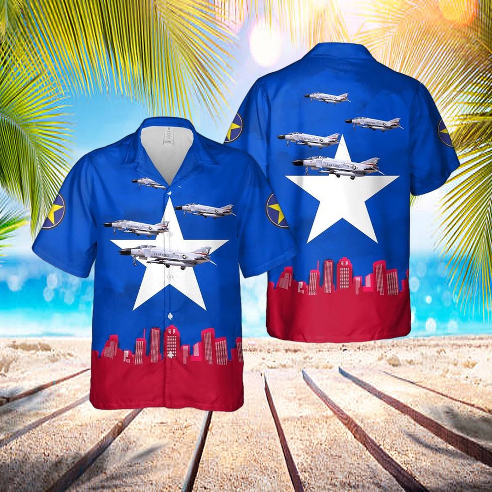 US Air Force Texas Air National Guard 111th Fighter Interceptor Squadron - McDonnell F-4C-25-MC Phantom 64-0928 Hawaiian Shirt - US Air Force Gifts