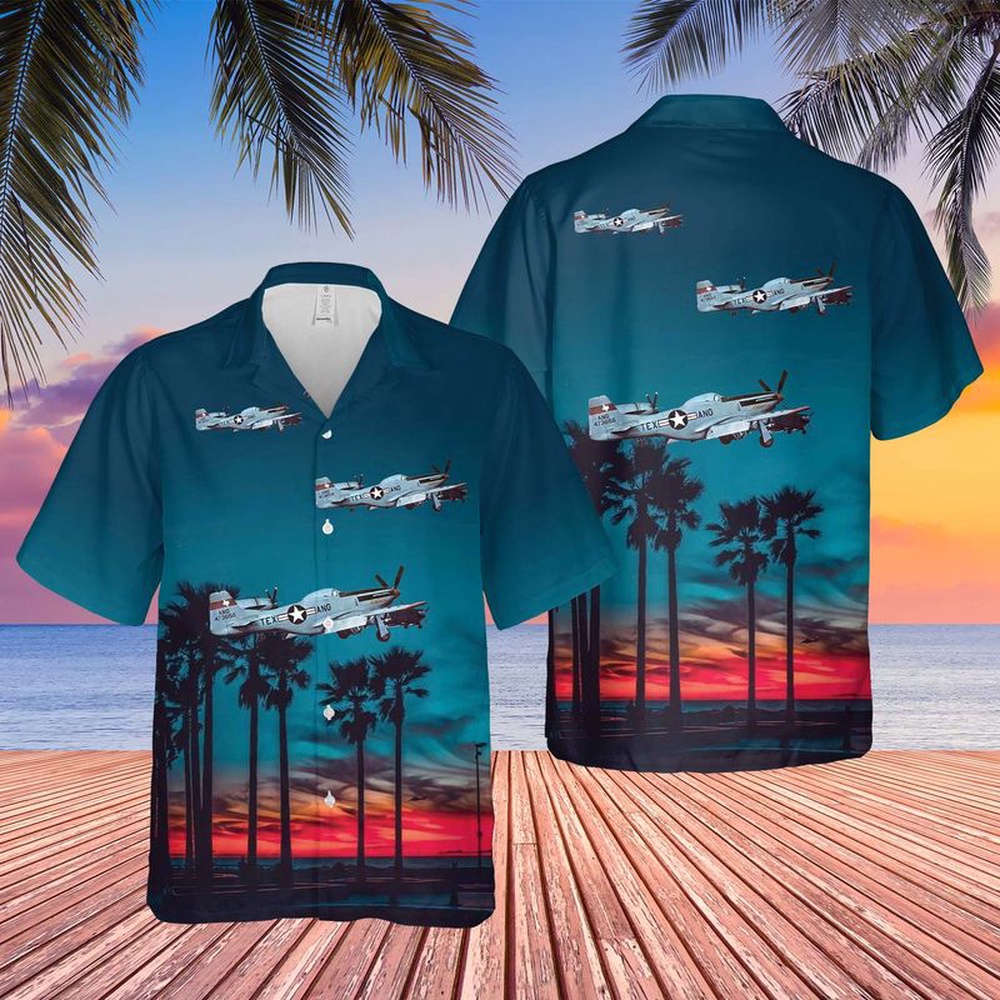 US Air Force Texas Air National Guard 111th Fighter Squadron North American F-51D Mustang Hawaiian Shirt, Texas Hawaii Shirt