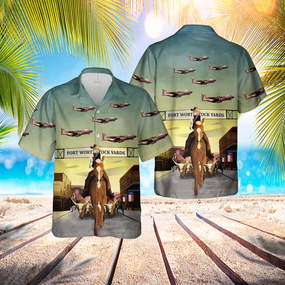 US Air Force Texas Air National Guard 181st Tactical Airlift Squadron Lockheed C-130B-LM Hercules 58-0734 Hawaiian Shirt - US Air Force Gifts