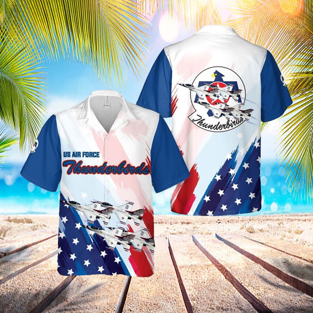 US Air Force Thunderbirds, Red White And Blue Hawaiian Shirt - Mens Hawaiian Shirt - US Air Force Gifts