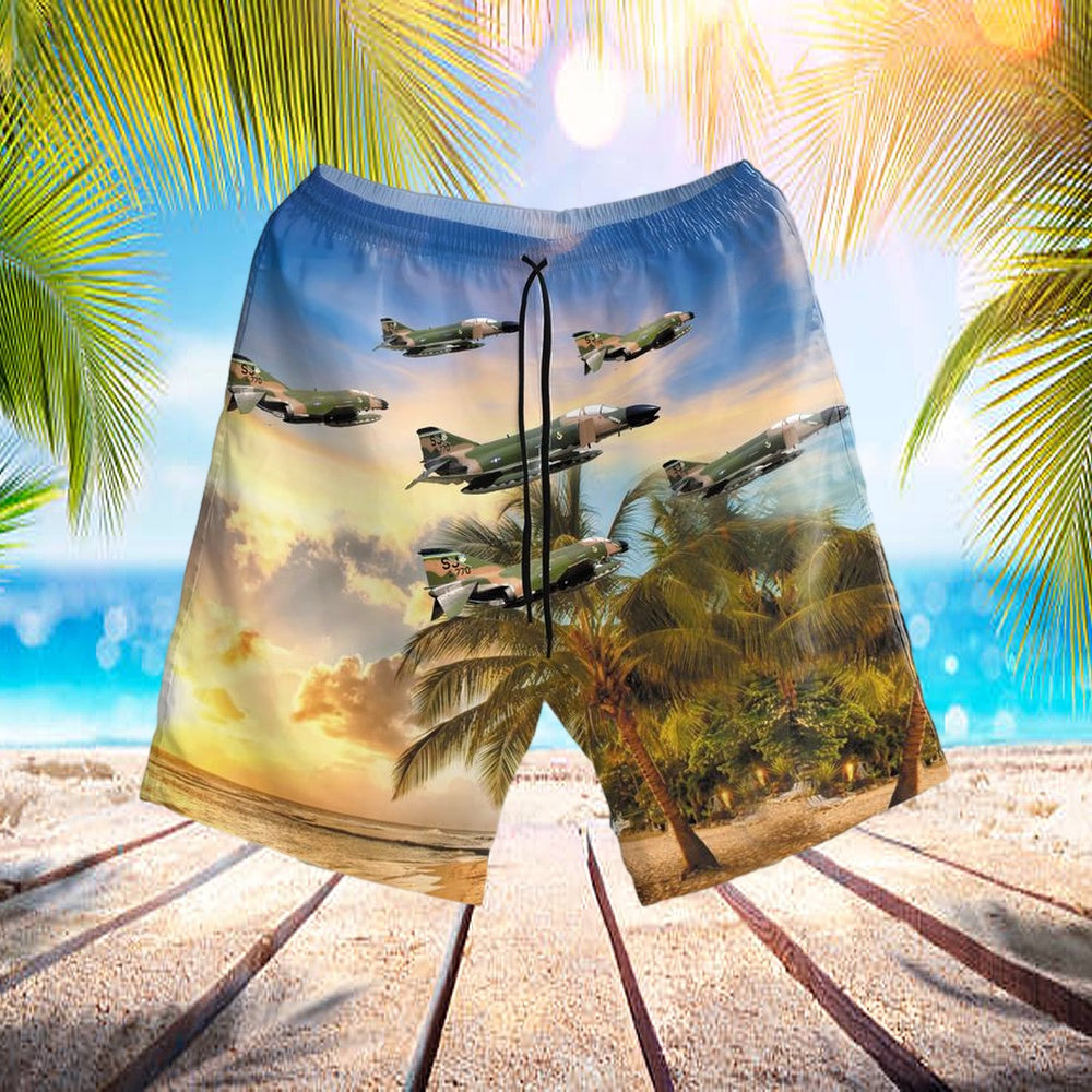 Us Air Force (Usaf) Mcdonnell Douglas F-4c Phantom Ii Hawaiian Short - Beachwear For Men - Best Hawaiian Shirts