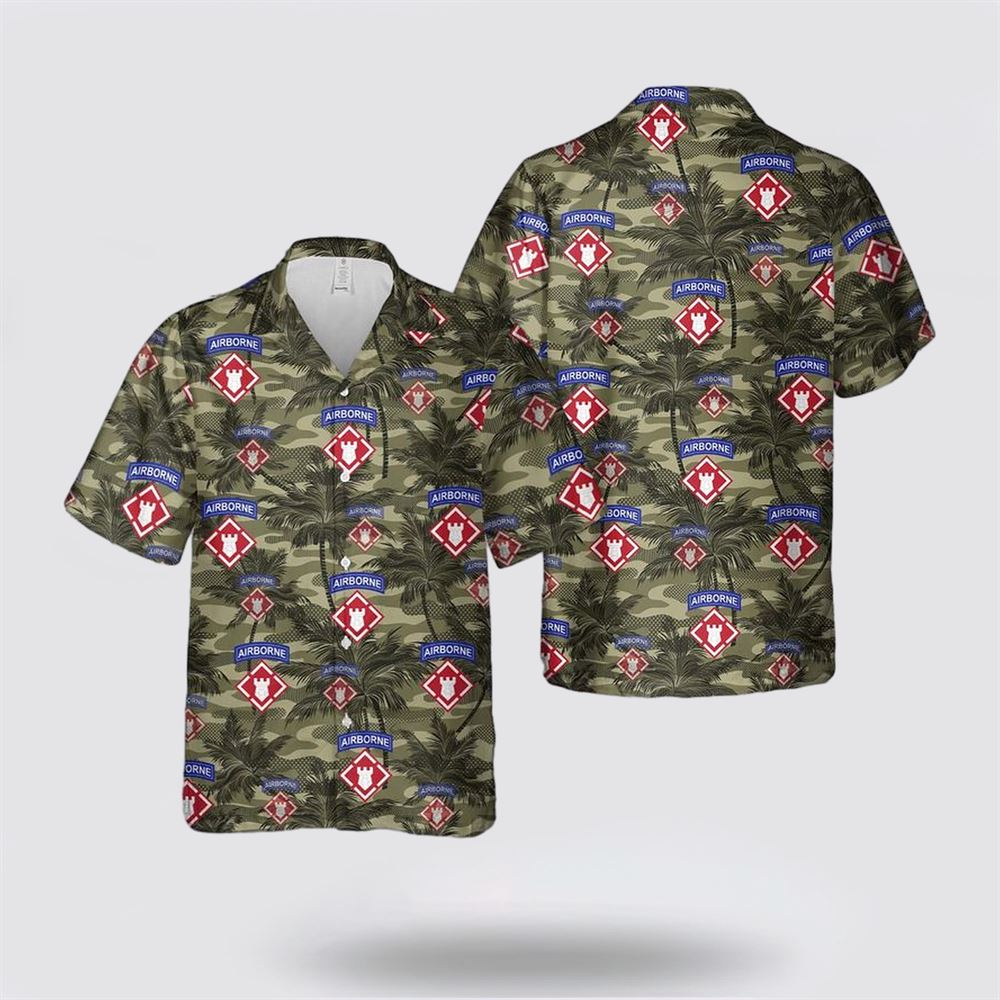 US Army 20th Engineer Brigade Airborne Green Hawaiian Shirt - Gift For Military Personnel