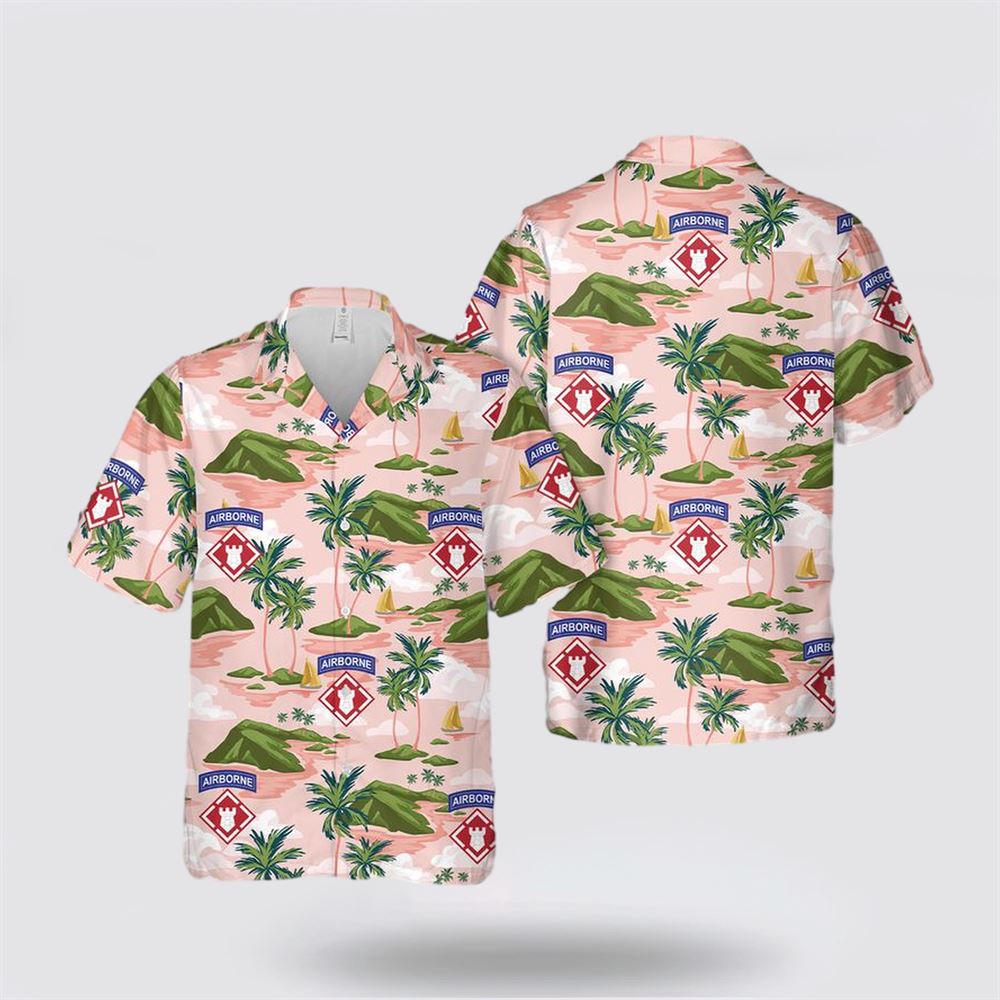 US Army 20th Engineer Brigade Airborne On Pink Background Hawaiian Shirt - Gift For Military Personnel
