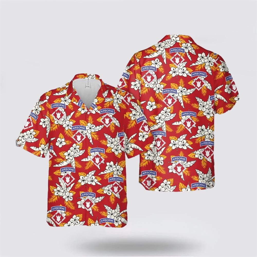 US Army 20th Engineer Brigade Airborne Red Hawaiian Shirt - Gift For Military Personnel