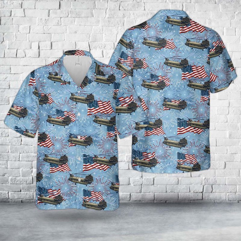 Us Army Connecticut Army National Guard Ch-47F Chinook Helicopter From The 2Nd Battalion, 4th Of July Hawaiian Shirt, 4th Of July Shirt