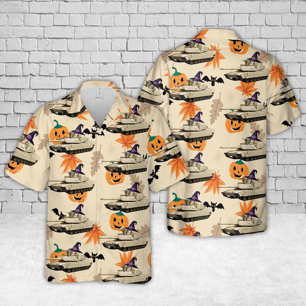 US Army M1 Abrams Halloween Hawaiian Shirt, Halloween Hawaiian Shirt, Horror Hawaiian Shirt