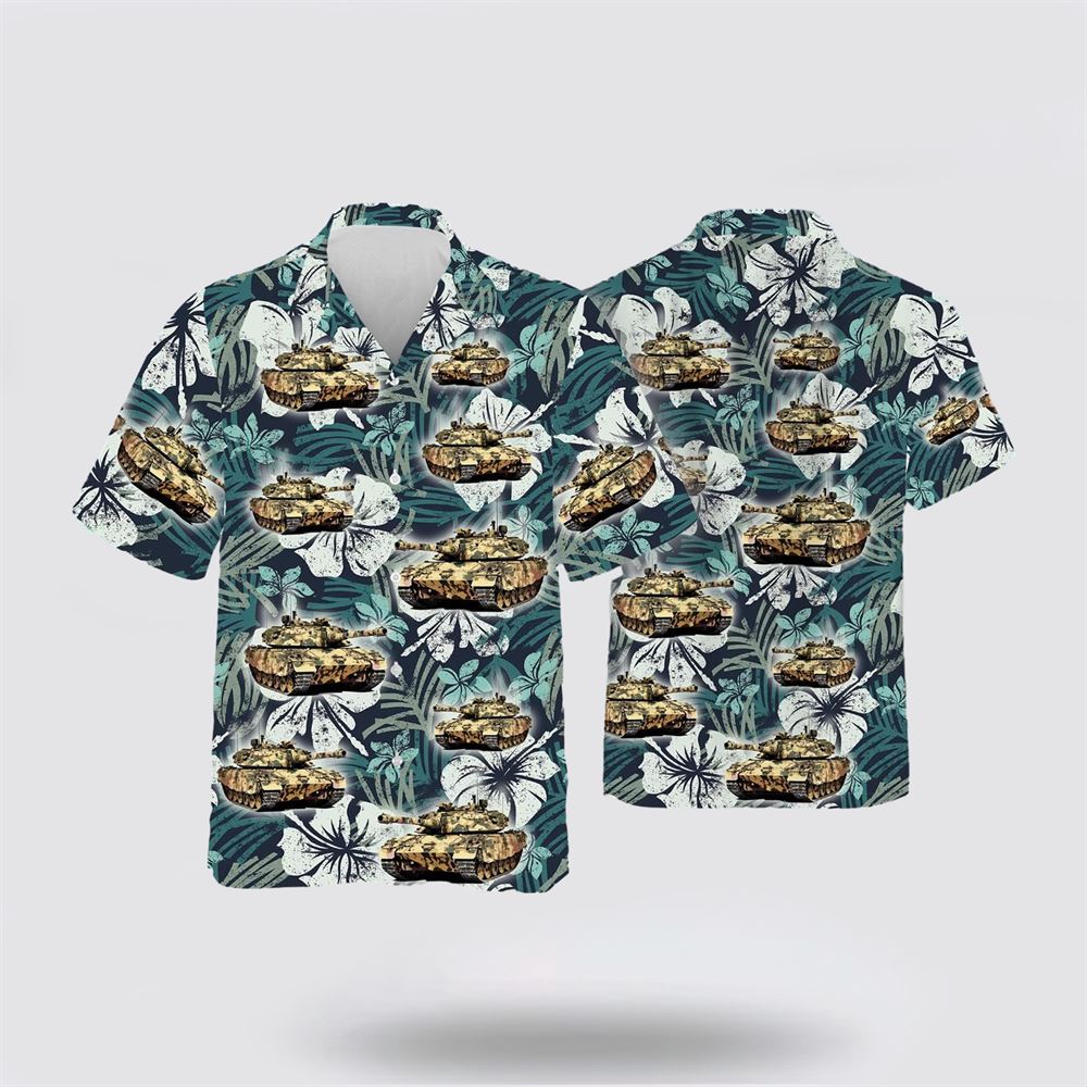 US Army Tank Flower Tropic Pattern Hawaiian Shirt - Gift For Military Personnel