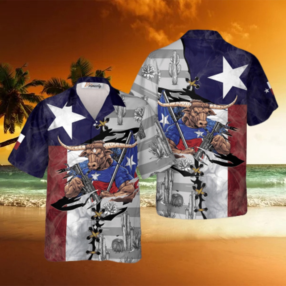 US Flag Longhorn Texas Hawaiian Shirts, Texas Hawaii Shirt, Texas Shirt