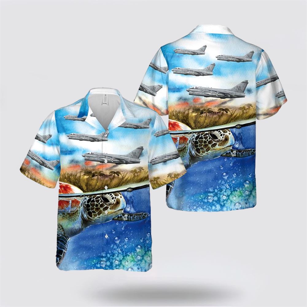 US Navy A7E Corsair II Of VA-37 Royal Maces Hawaiian Shirt - Gifts For Military Personnel