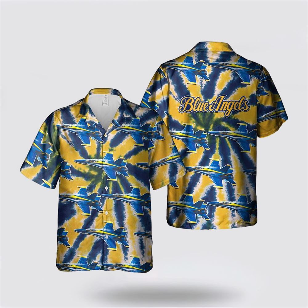 US Navy Blue Angels FA-18E Super Hornets Tie Dye Hawaiian Shirt - Gifts For Military Personnel