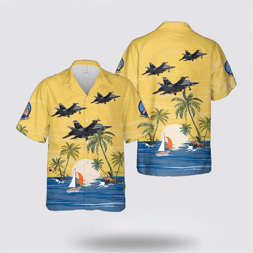 US Navy Boeing EA-18G Growler Of VAQ-142 Gray Wolves Hawaiian Shirt - Gift For Military Personnel