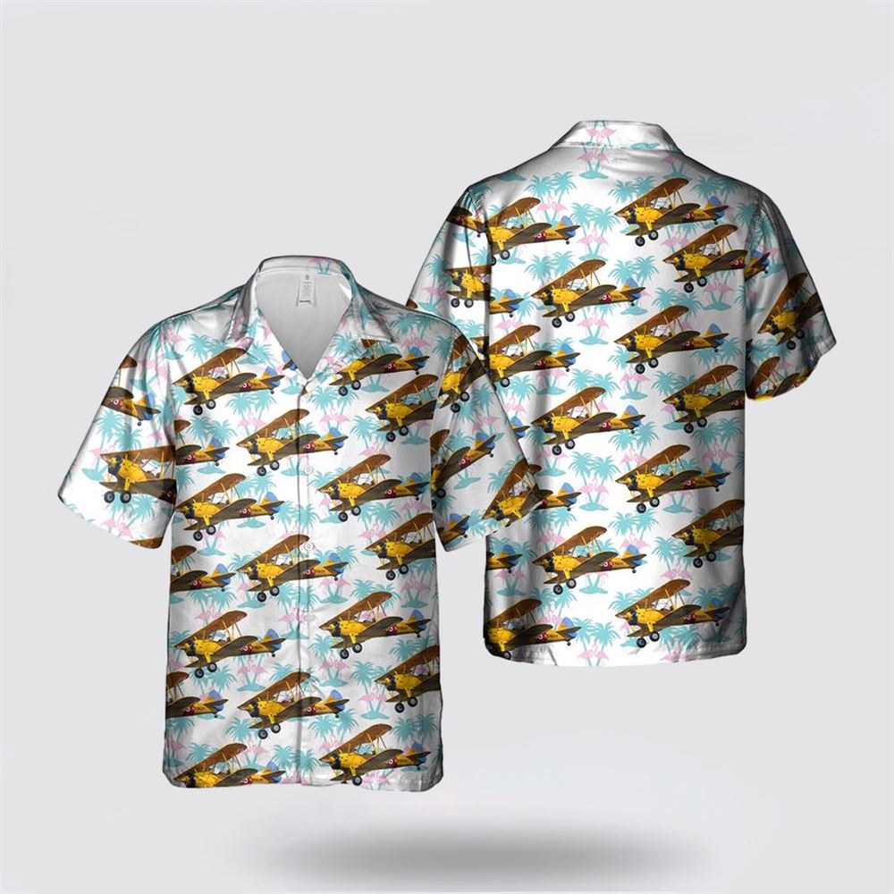 US NAVY, Boeing-Stearman Model 75 Hawaiian Shirt - Beachwear Gifts For Navy Military Personnel