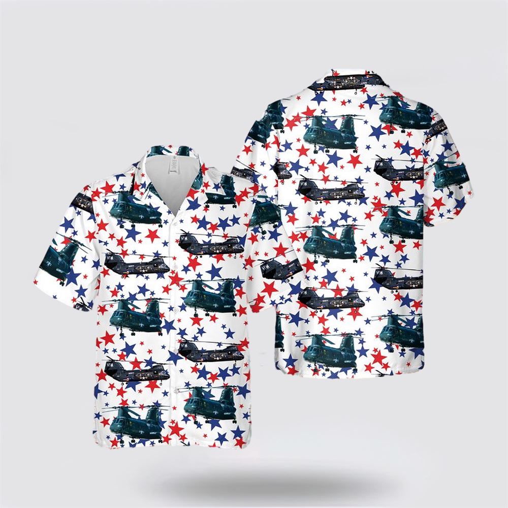 US Navy Boeing Vertol CH-46 Sea Knight 4th Of July Hawaiian Shirt - Beachwear Gifts For Navy Soldiers