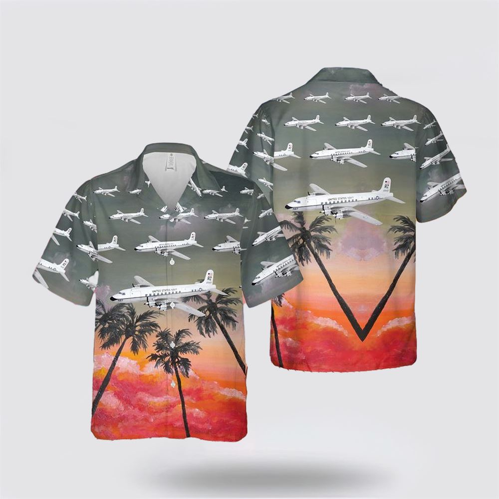 US Navy Douglas C-118 Liftmaster Of VR-21 Hawaiian Shirt - Beachwear Gifts For Navy Soldiers