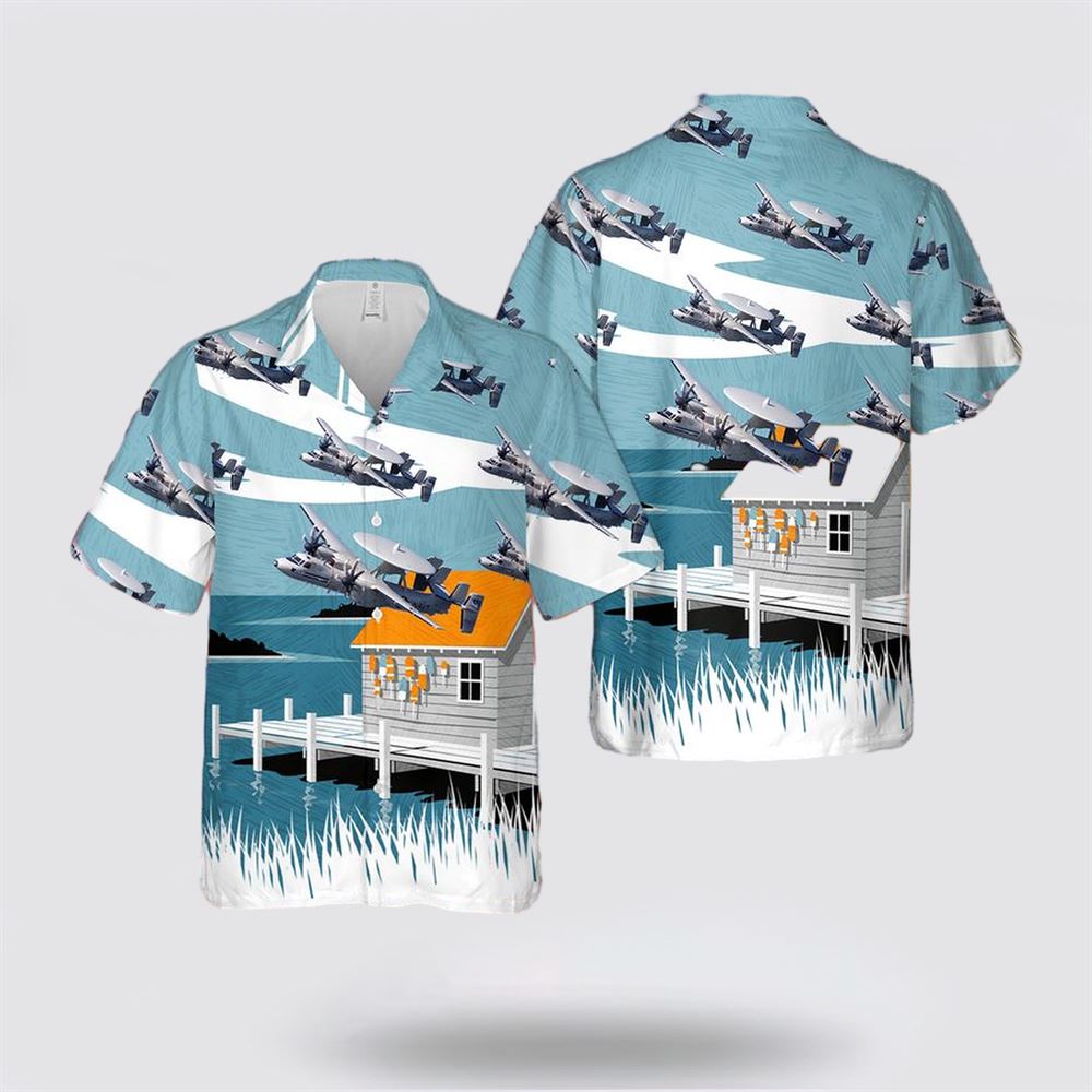 US Navy E-2C Of VAW-77 Nightwolves Hawaiian Shirt - Hawaiian Shirt Gifts For Navy Soldiers