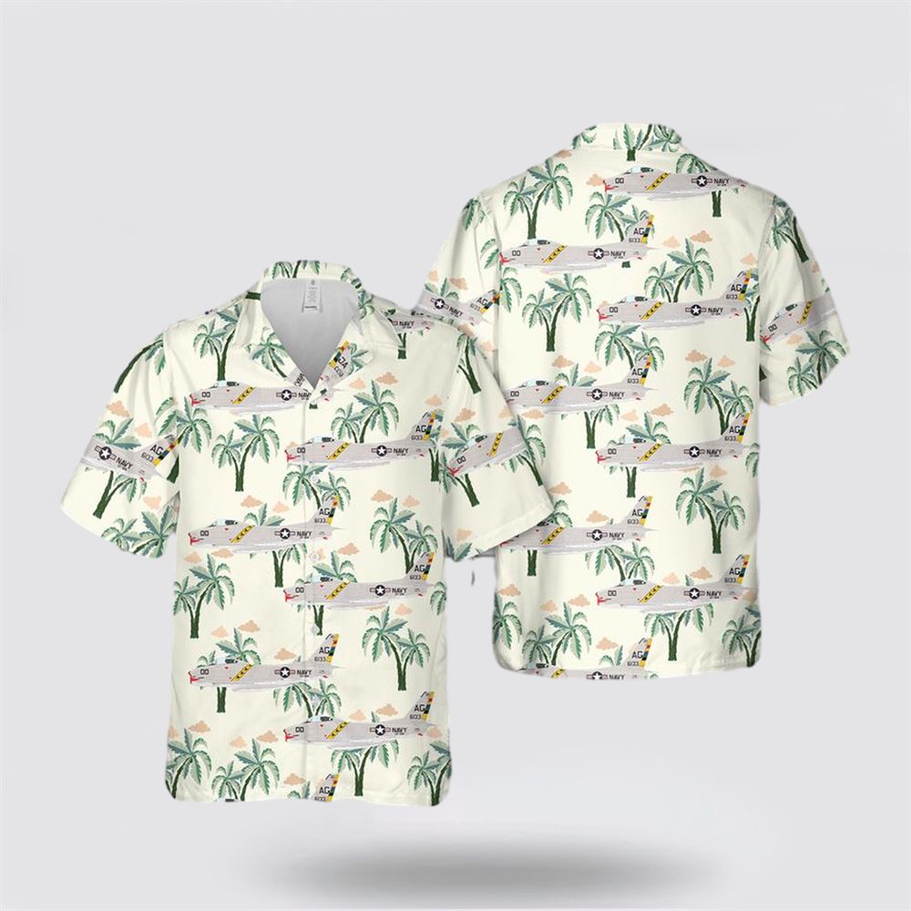 US Navy FJ-3M Fury Of VF-84 Jolly Rogers Hawaiian Shirt - Beachwear Gifts For Navy Military Personnel