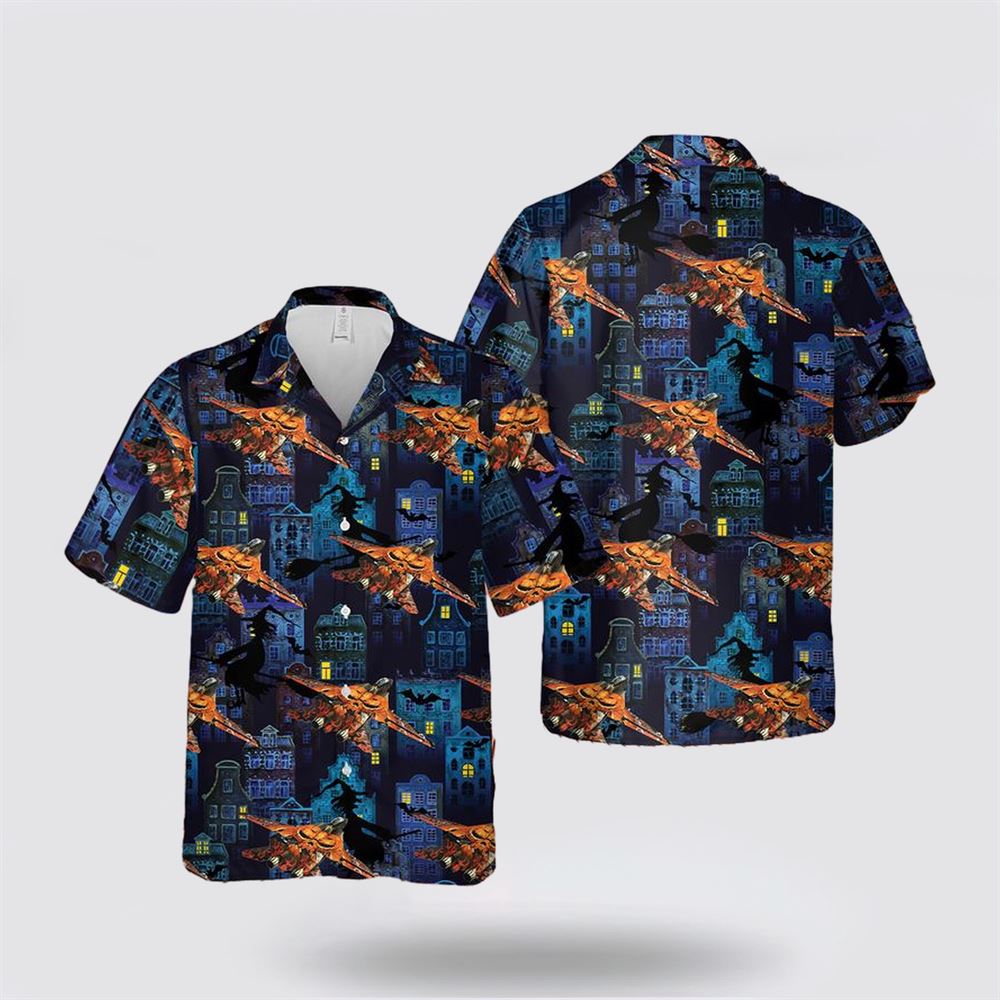 US Navy Grumman F-14 Tomcat Halloween Hawaiian Shirt - Gift For Military Personnel