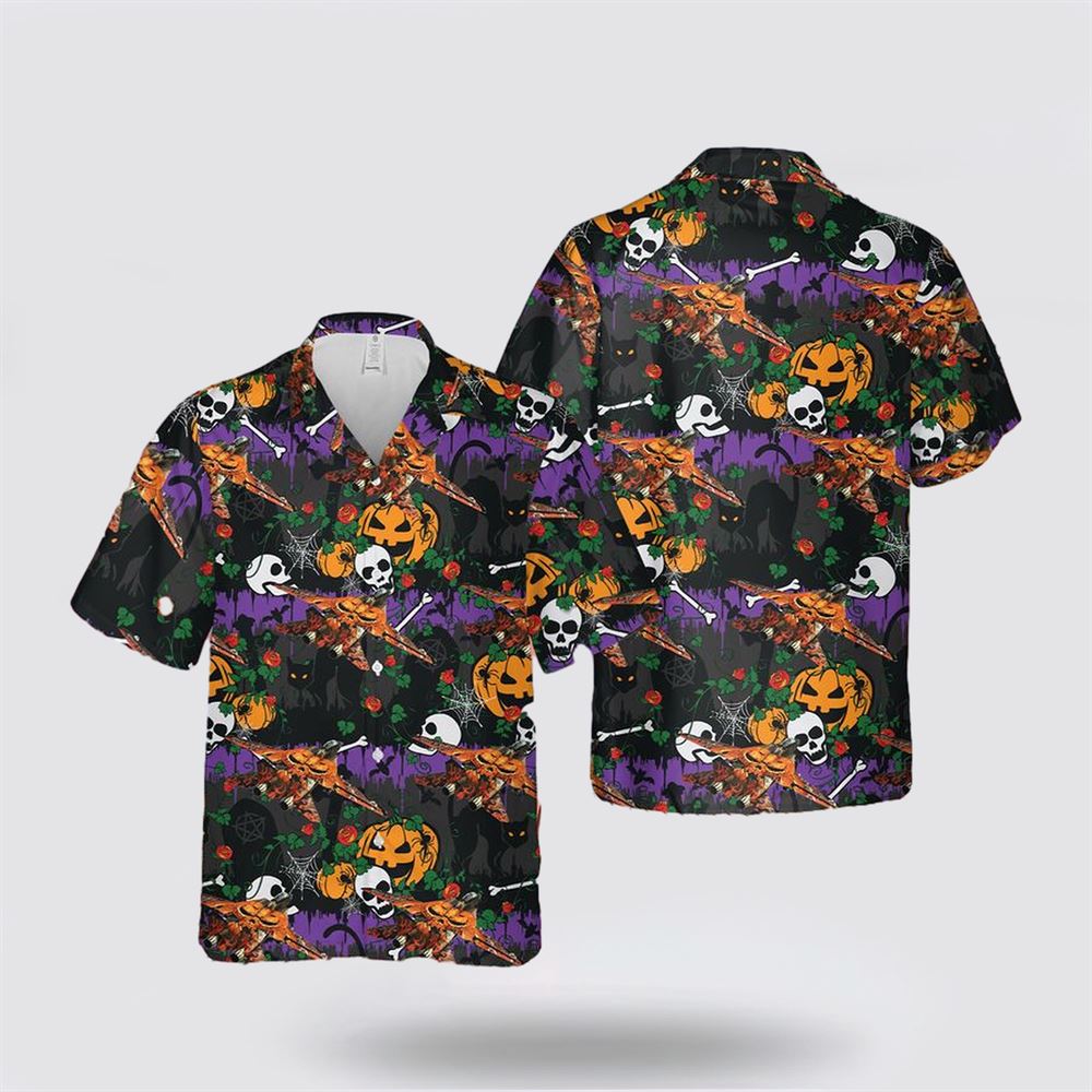 US Navy Grumman F-14 Tomcat Halloween Hawaiian Shirt - Hawaiian Shirt Gifts For Navy Soldiers