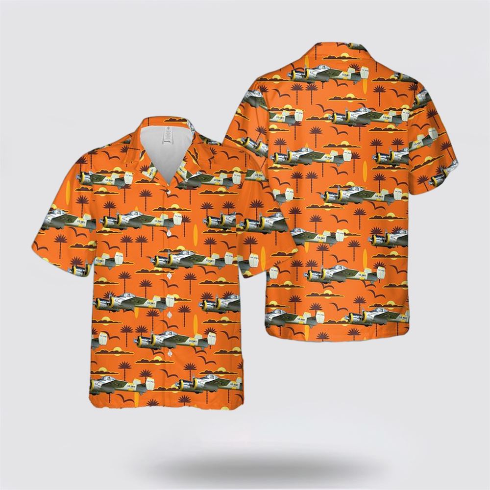 US Navy Grumman XF5F Skyrocket Hawaiian Shirt - Beachwear Gifts For Navy Military Personnel