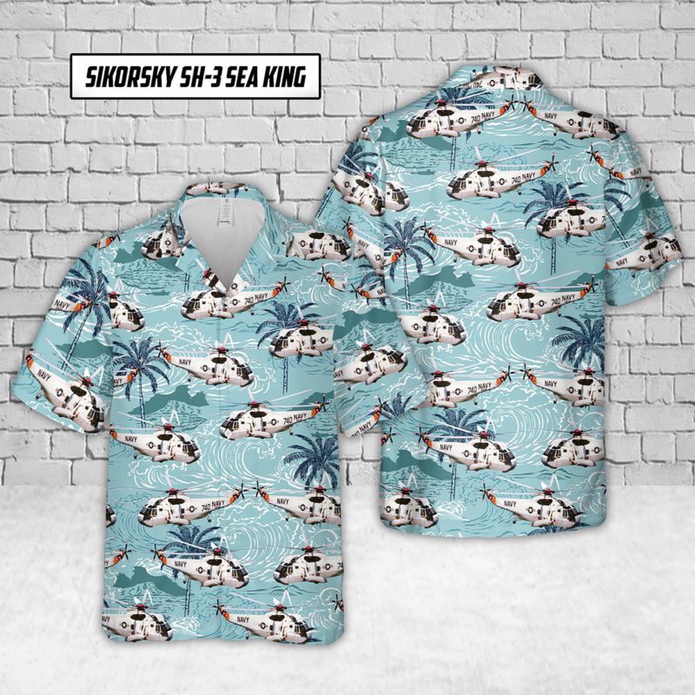 Us Navy Hawaiian Shirt, Navy Sikorsky SH-3 Sea King Hawaiian Shirt, Military Aloha Shirt