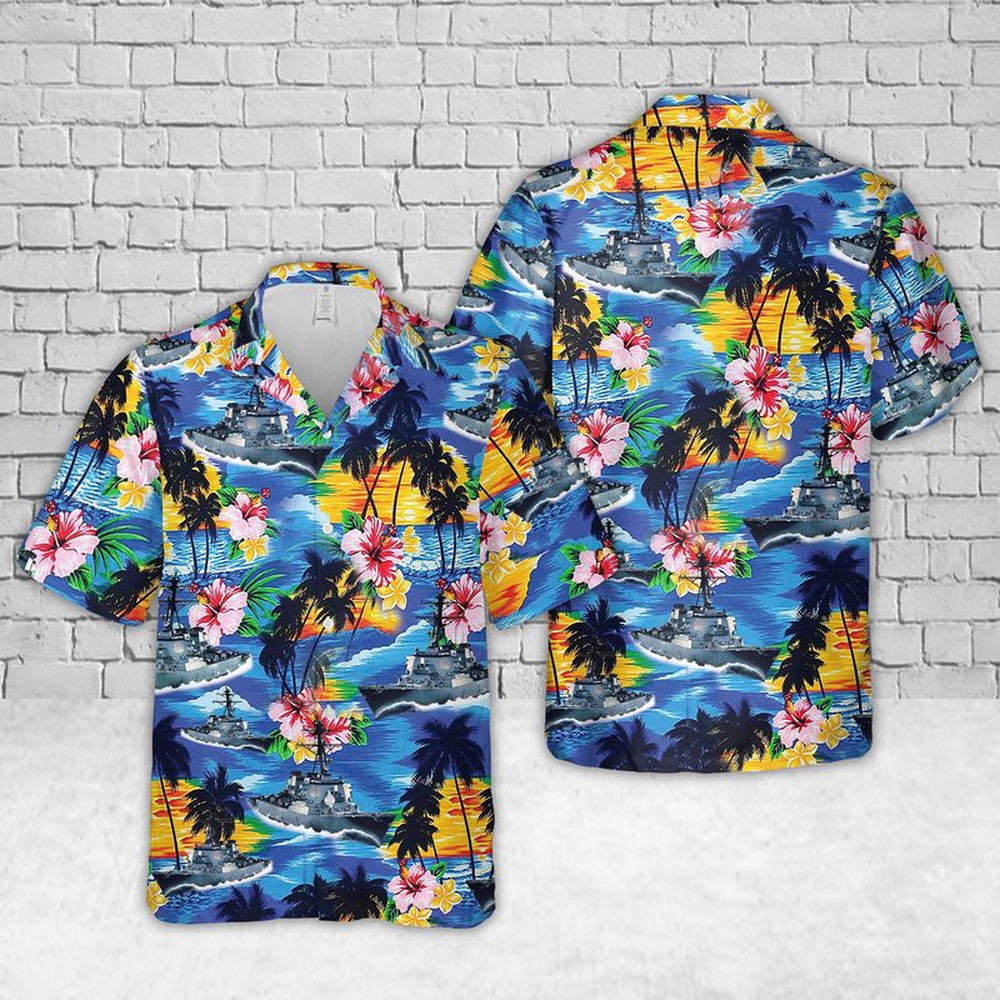 Us Navy Hawaiian Shirt, Navy USS Barry (DDG-52) Hawaiian Shirt, Military Aloha Shirt