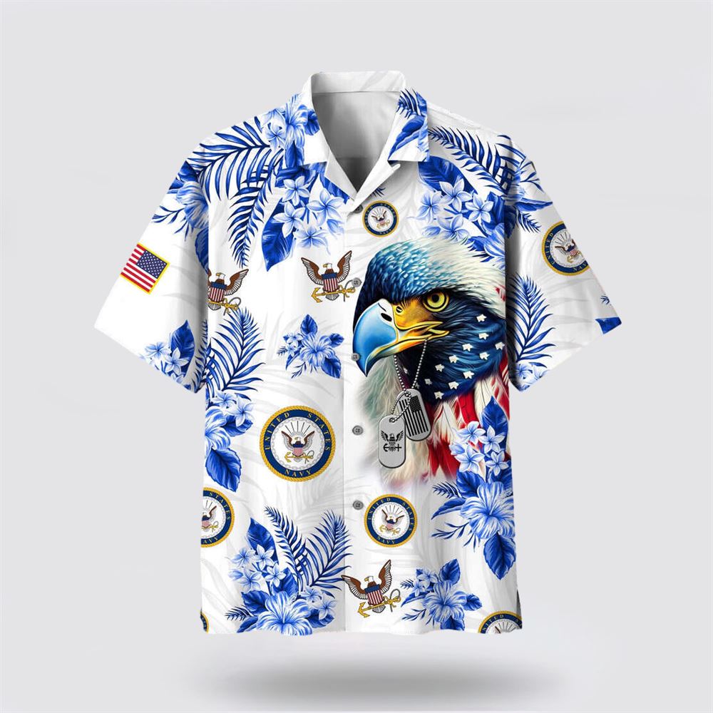 US Navy Hawaiian Shirt Proudly Served US Veteran Aloha Shirt 4th Of July Shirt - Gift For Military Personnel