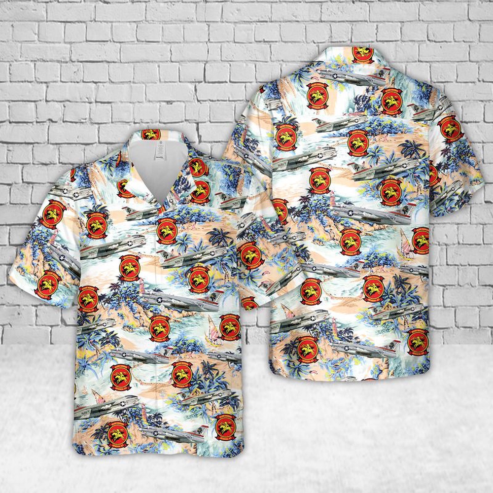 Us Navy Hawaiian Shirt, US Navy A-7E Corsair II VA-87 Golden Warriors IK-87 Hawaiian Shirts, Military Aloha Shirt