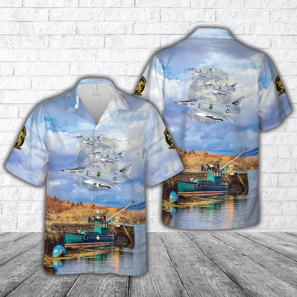 Us Navy Hawaiian Shirt, US Navy Attack Squadron 212 (VA-212) Rampant Raiders A-4F Hawaiian Shirt, Military Aloha Shirt