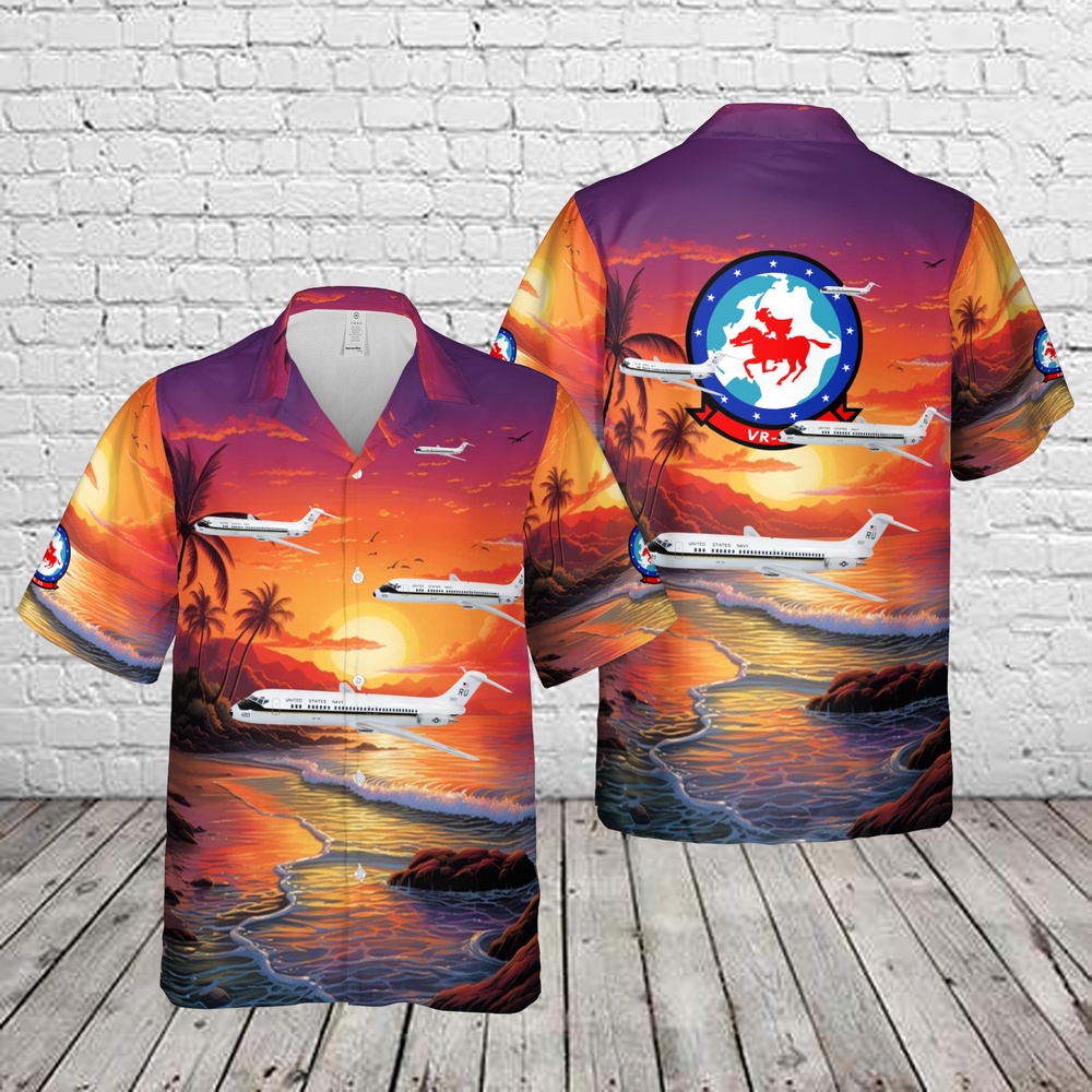 Us Navy Hawaiian Shirt, US Navy C-9 Skytrain II VR-55 Minutemen Hawaiian Shirt, Military Aloha Shirt