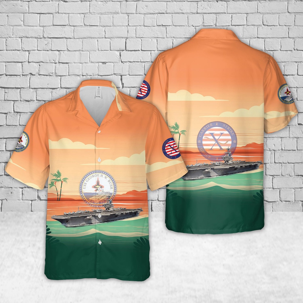 Us Navy Hawaiian Shirt, US Navy Carrier Strike Group 10 (CARSTRKGRU 10) USS George HW Bush (CVN-77) Hawaiian Shirt