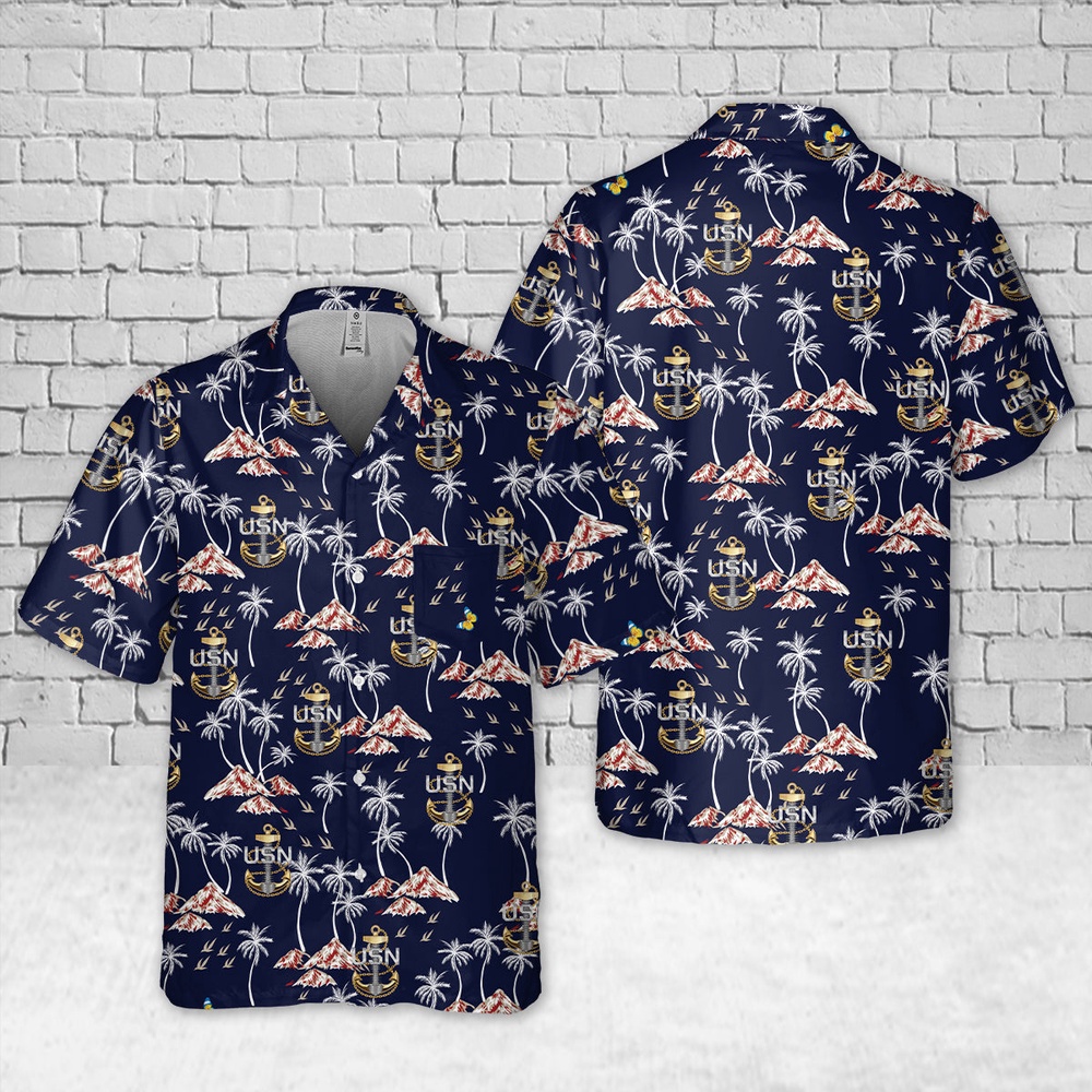 Us Navy Hawaiian Shirt, US Navy Chief Petty Officer Backbone Anchor Pocket Hawaiian Shirt, Military Aloha Shirt