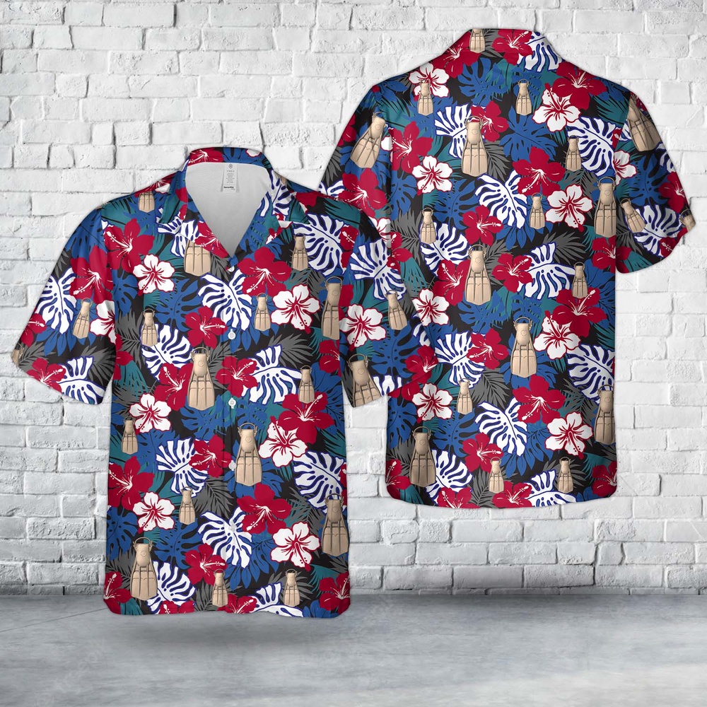 Us Navy Hawaiian Shirt, US Navy Diver Fin Hawaiian Shirt, Military Aloha Shirt