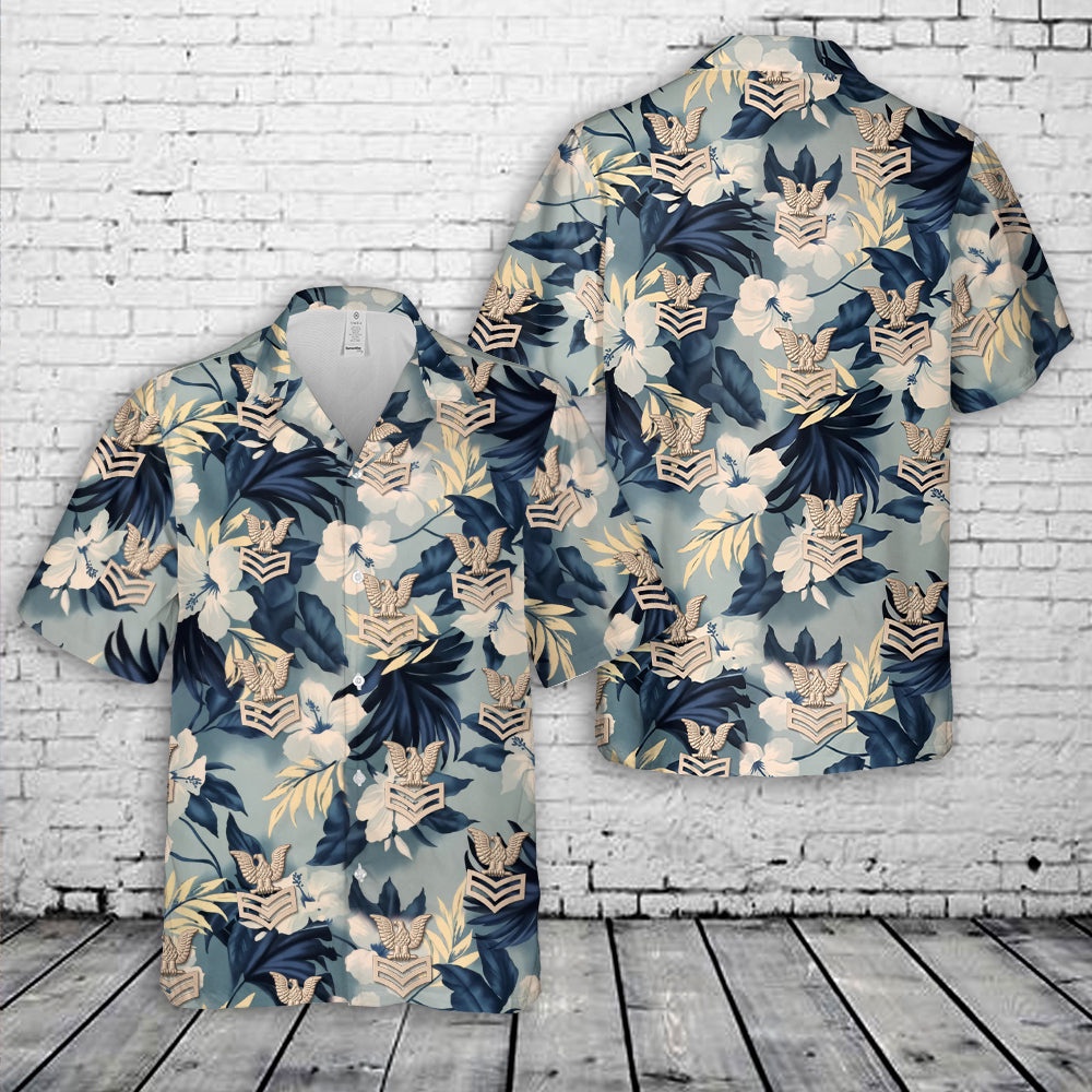 Us Navy Hawaiian Shirt, US Navy E-6 Petty Officer 1st Class Hawaiian Shirt, Military Aloha Shirt