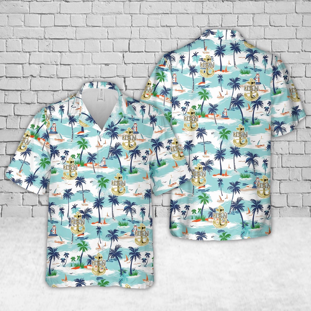 Us Navy Hawaiian Shirt, US Navy E-7 Chief Petty Officers Anchor Hawaiian Shirt, Military Aloha Shirt
