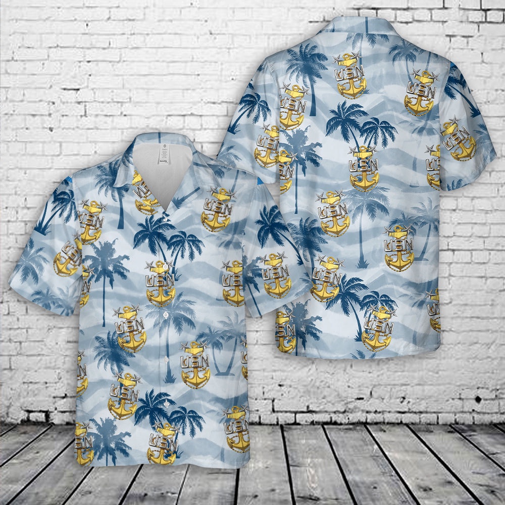 Us Navy Hawaiian Shirt, US Navy E-9 Master Chief Petty Officers Anchor Hawaiian Shirt, Military Aloha Shirt