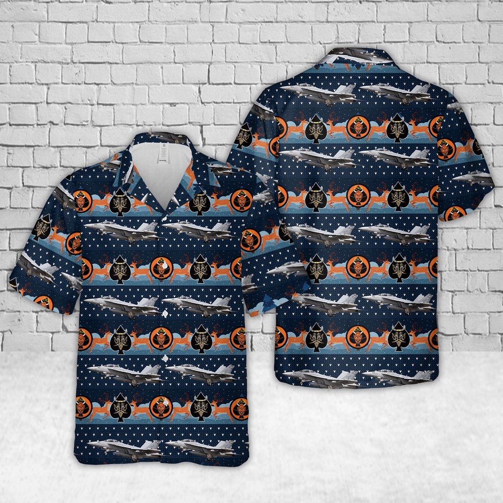 Us Navy Hawaiian Shirt, US Navy EA-18G Growler Of VAQ-144 "Main Battery Christmas Hawaiian Shirt, Military Aloha Shirt
