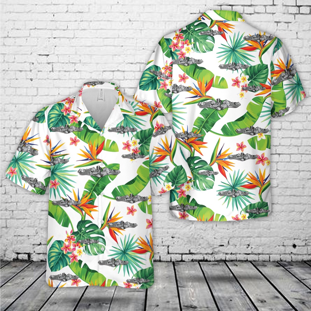 Us Navy Hawaiian Shirt, US Navy Enlisted Submarine Dolphins ( Silver) Hawaiian Shirts, Military Aloha Shirt