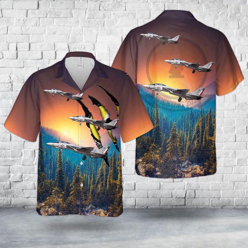 Us Navy Hawaiian Shirt, US Navy F-14 Tomcat Of VF-202 Superheats Hawaiian Shirt, Military Aloha Shirt