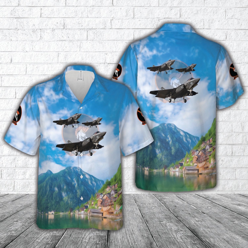 Us Navy Hawaiian Shirt, US Navy F-35C Lightning II (VFA-147 CVW-2) VFA-147 Argonauts Hawaiian Shirt, Military Aloha Shirt