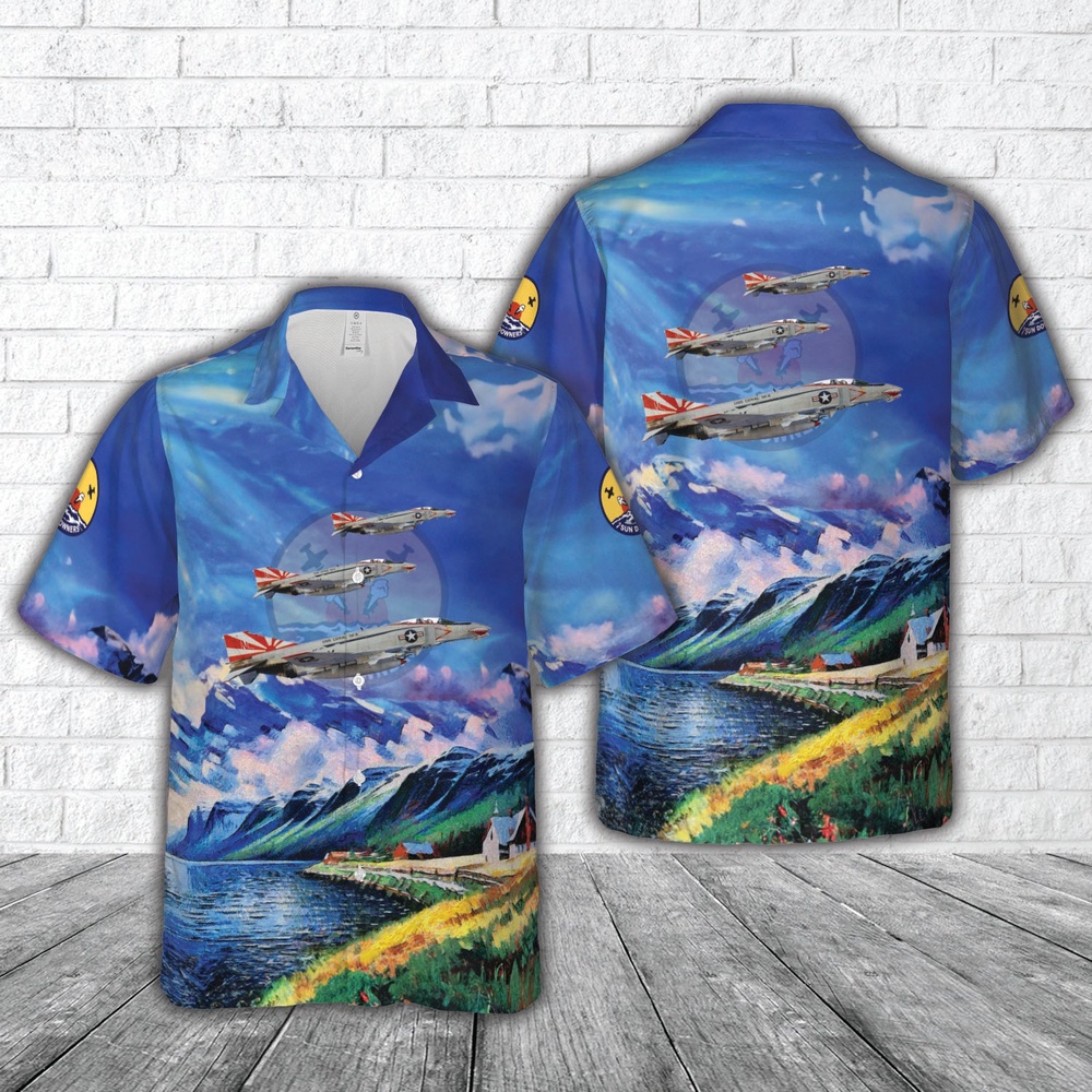Us Navy Hawaiian Shirt, US Navy F-4B Phantom II of VF-111 'Sundowners' Hawaiian Shirt, Military Aloha Shirt