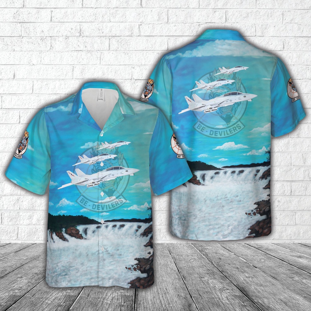 Us Navy Hawaiian Shirt, US Navy Grumman F-14A Tomcat of VF-74 Be-Devilers Hawaiian Shirt, Military Aloha Shirt
