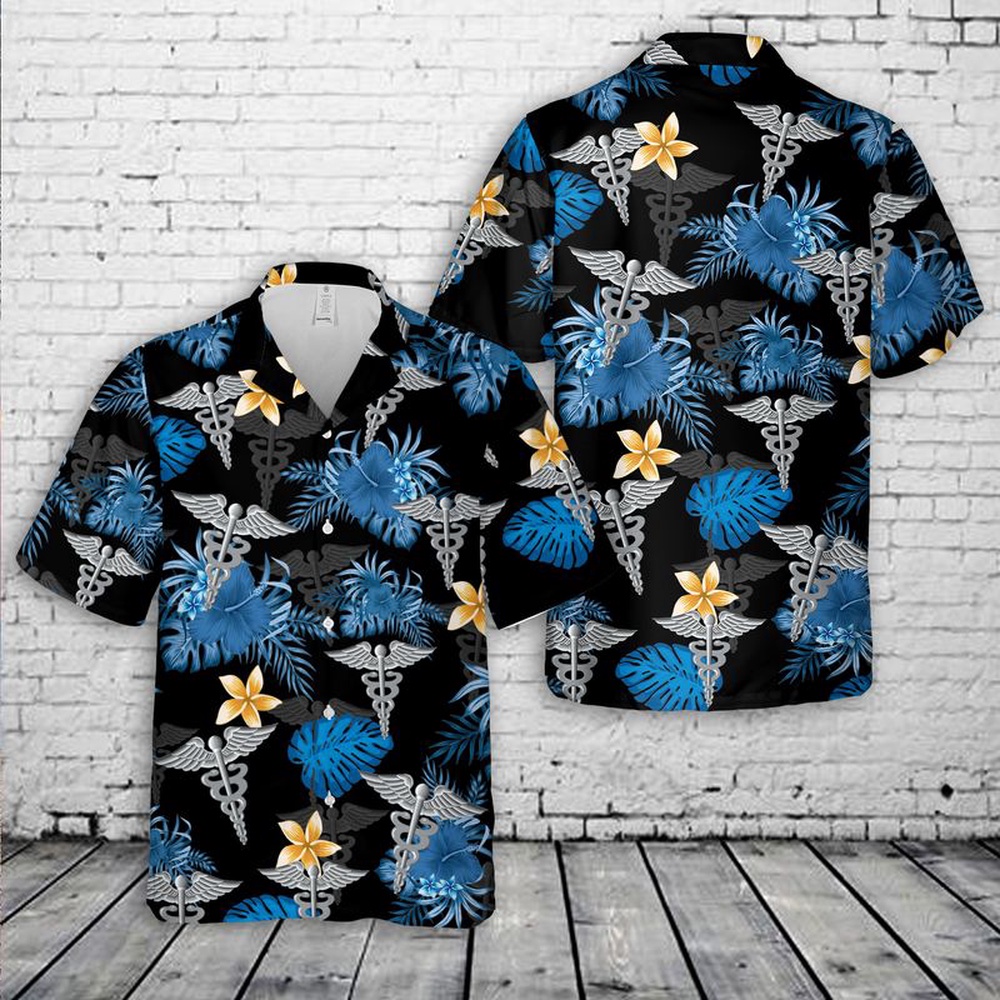 Us Navy Hawaiian Shirt, US Navy Hospital corpsman HM) A caduceus Hawaiian Shirt, Military Aloha Shirt