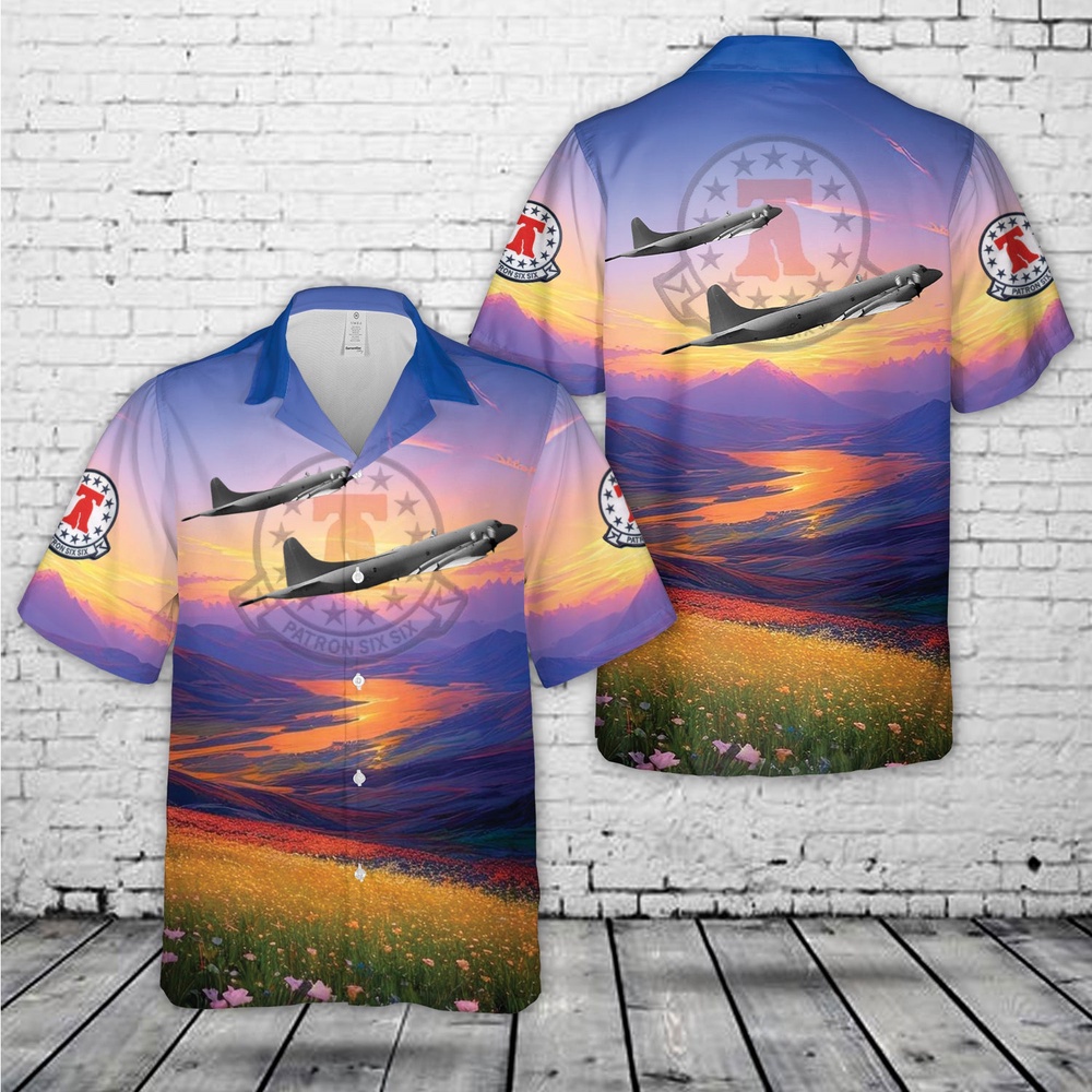 Us Navy Hawaiian Shirt, US Navy Lockheed P-3B Orion, VP-66 Liberty Bells (1990) Hawaiian Shirt, Military Aloha Shirt