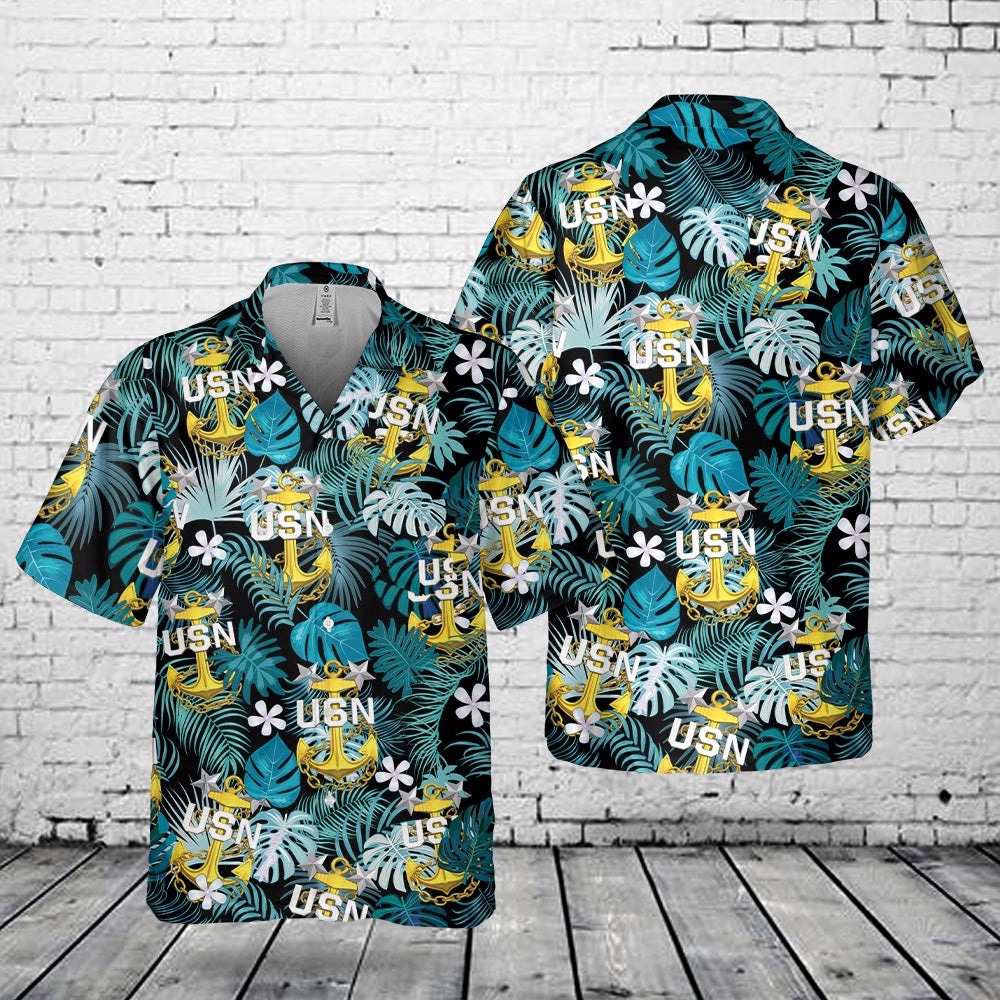 Us Navy Hawaiian Shirt, US Navy Master Chief Anchor Pocket Hawaiian Shirt, Military Aloha Shirt