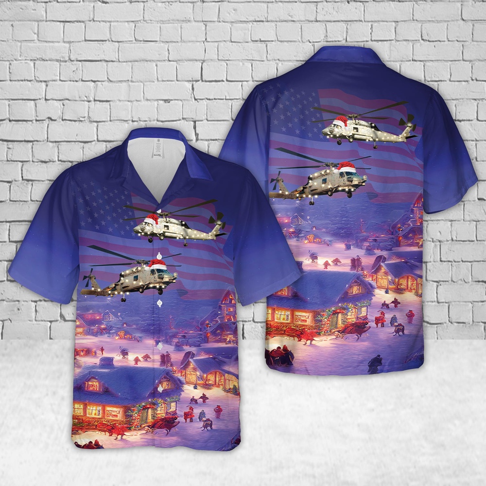Us Navy Hawaiian Shirt, US Navy MH-60 Seahawk Christmas Hawaiian Shirt, Military Aloha Shirt