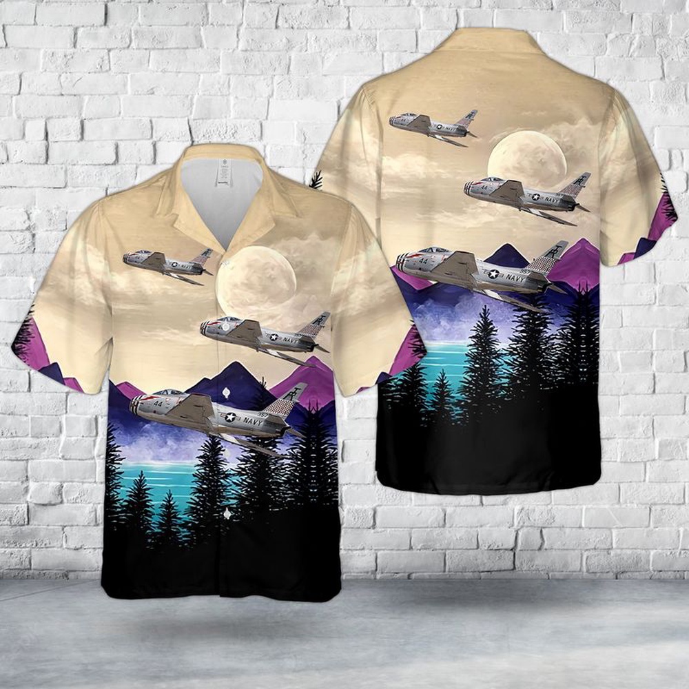 Us Navy Hawaiian Shirt, US Navy North American FJ-4B Fury Hawaiian Shirt, Military Aloha Shirt