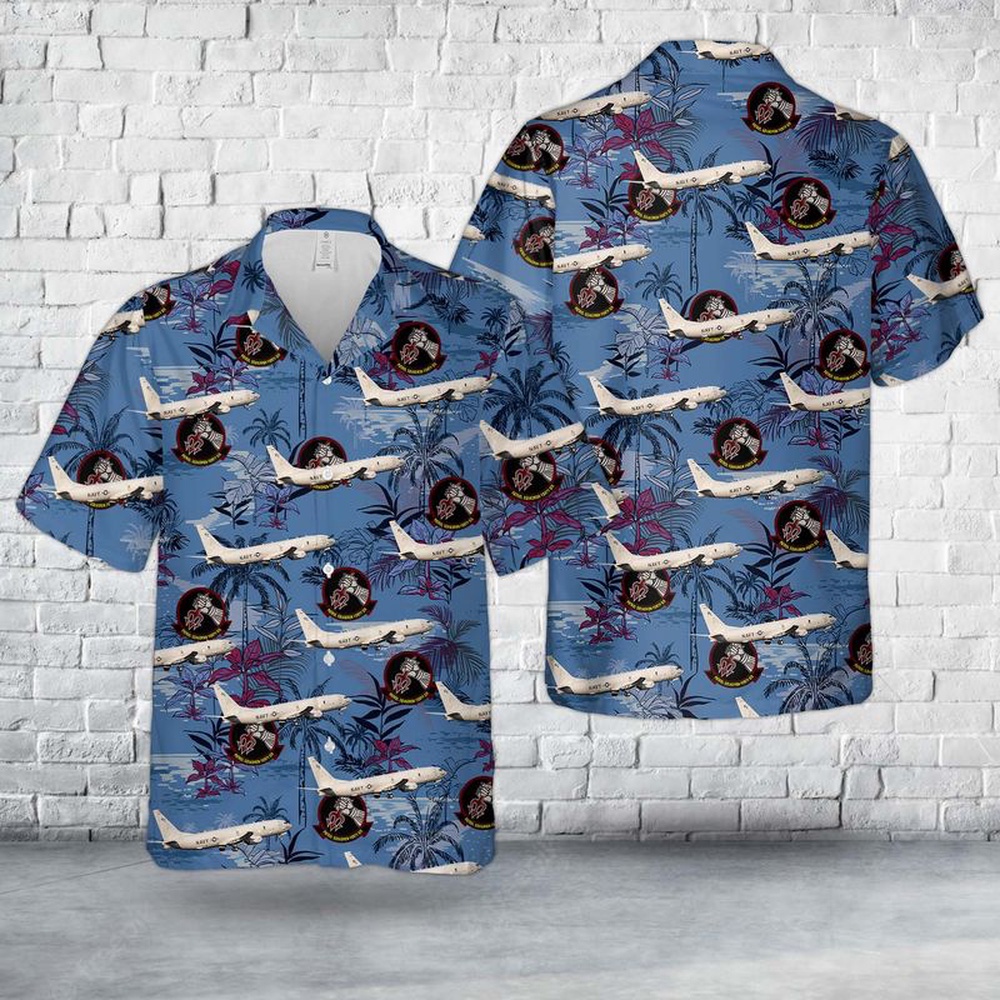 Us Navy Hawaiian Shirt, US Navy P-8A Poseidon Of Patrol Squadron 46 VP-46 Grey Knights Hawaiian Shirt, Military Aloha Shirt