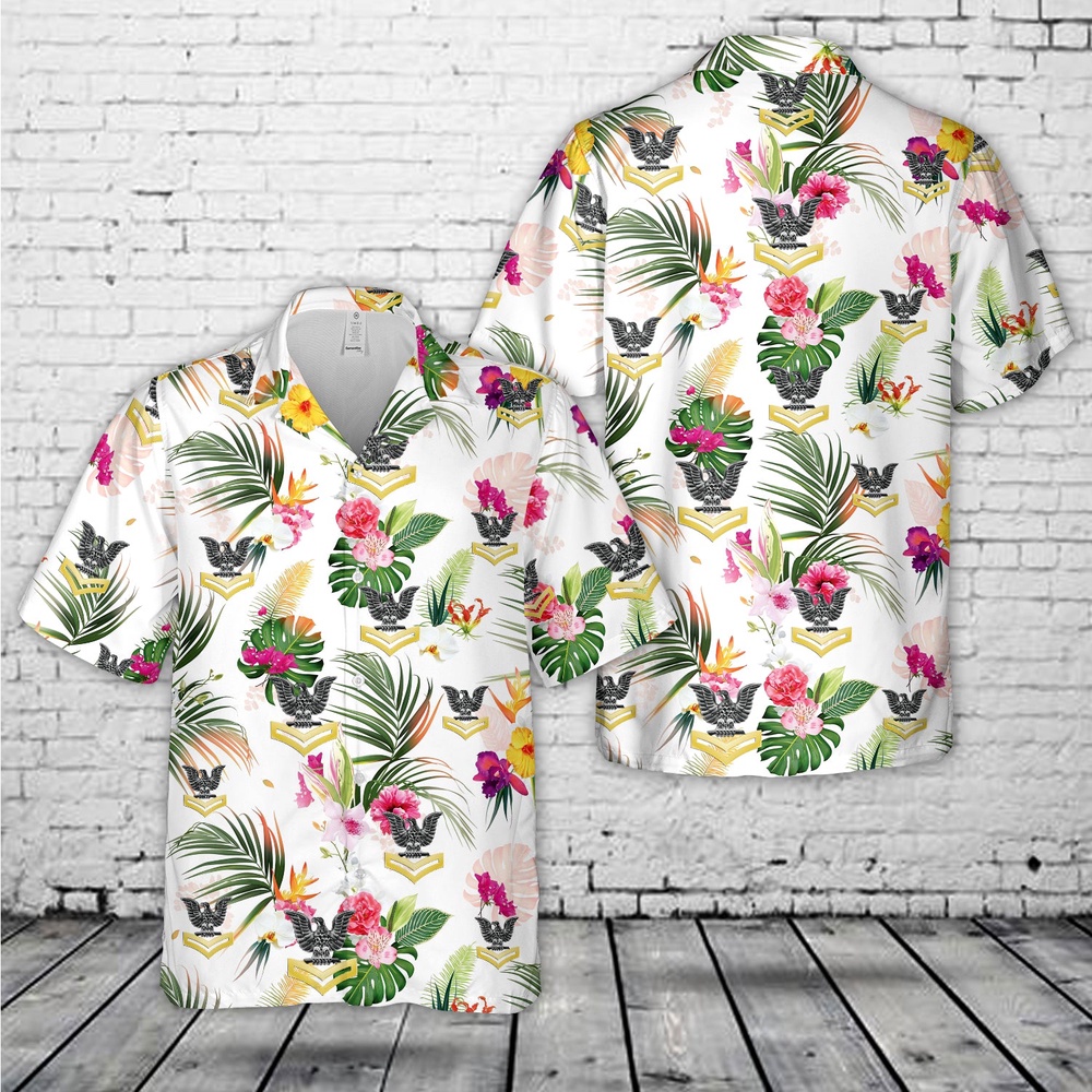Us Navy Hawaiian Shirt, US Navy Petty officer second class E-5 Hawaiian Shirt, Military Aloha Shirt